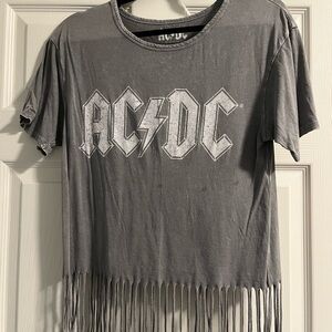 AC/DC Gray Fringe Short Sleeve Tee